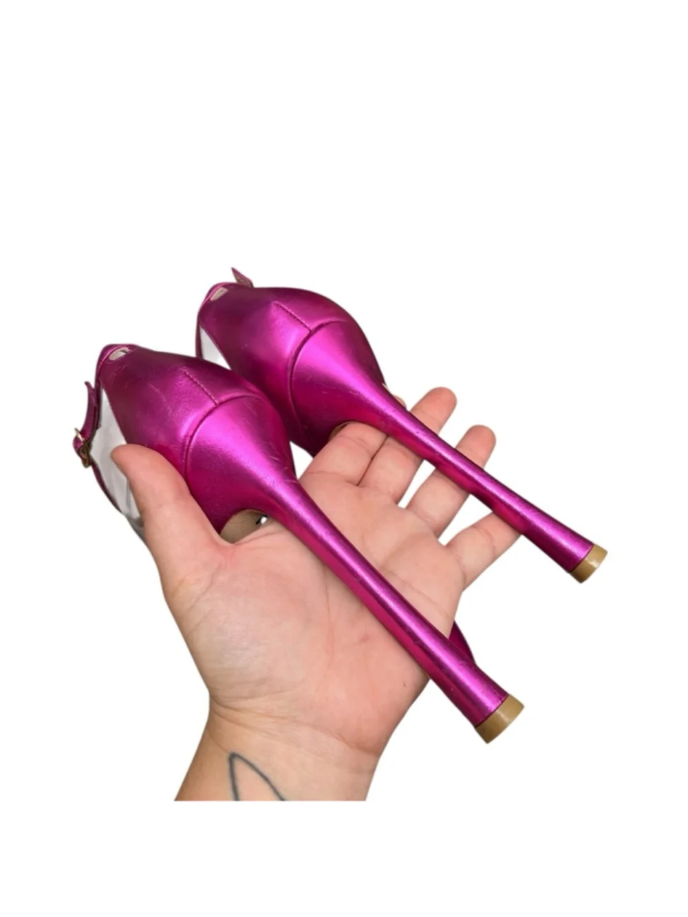 STUART WEITZMAN Nudistcurve Hollywood Sandal in Azalea Metallic Hot Pink Sz 8.5 - Picture 12 of 16